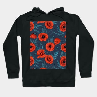 Poppies, red and blue on navy Hoodie